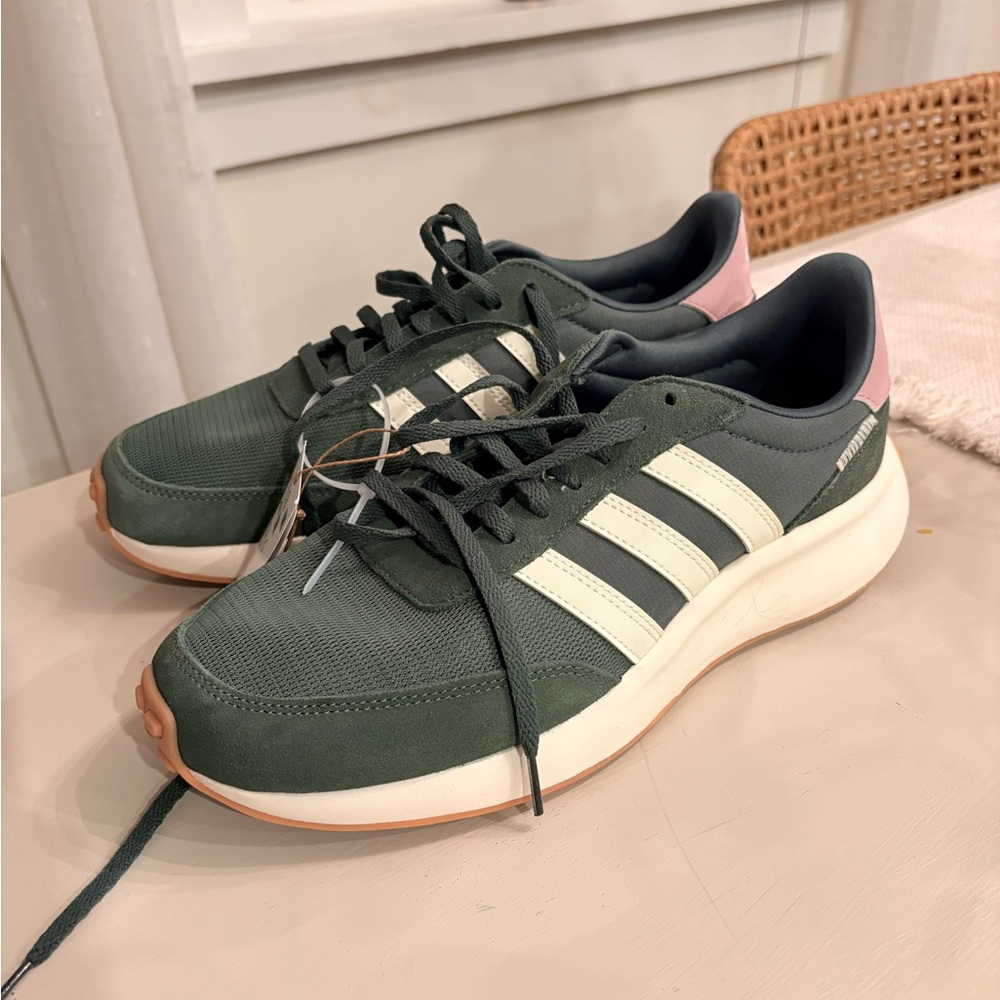 Adidas Women's Run 70s Forest Green and Pink Sneakers
